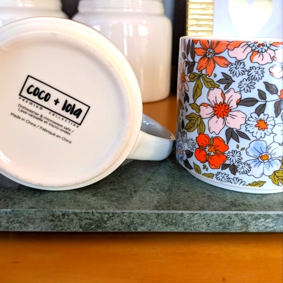 Coco+Lola Floral 2 Mugs Blue Orange Pink Flowers Spring Coffee Tea Ceramic - Picture 3 of 5